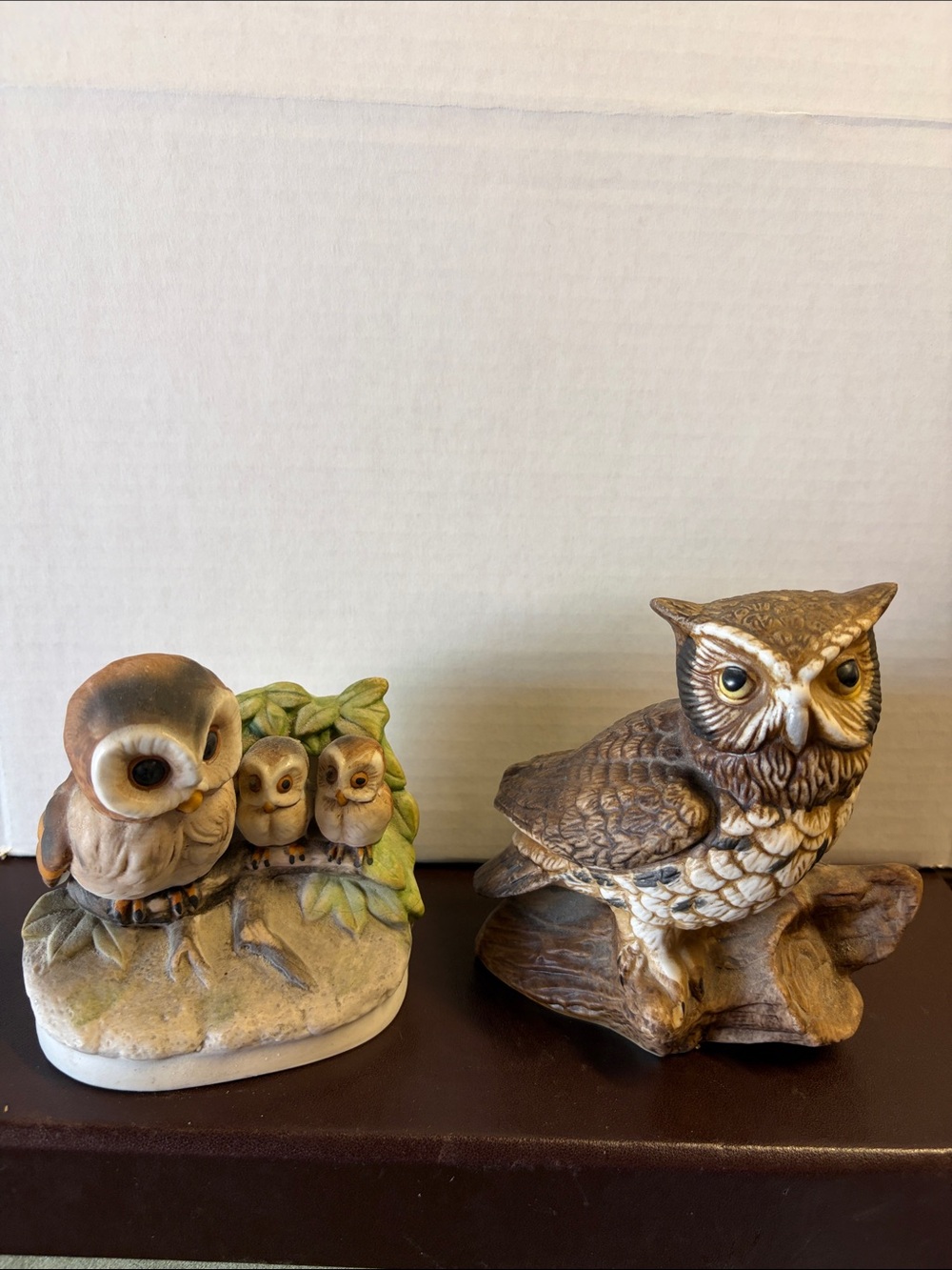 Home Interiors Brown and Cream Ceramic Owl Figurine Duo